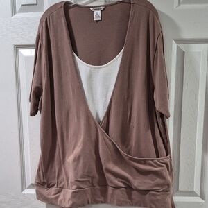 Silhouette Brown Wrap Blouse with Cream Layer